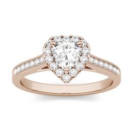 1.15 CTW DEW Heart Forever One Moissanite Halo Engagement with Side Accents Ring 14K Rose Gold