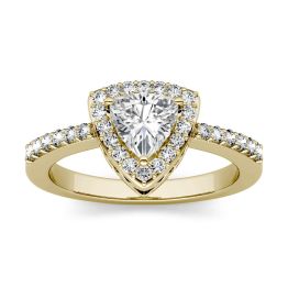 1.26 CTW DEW Trillion Forever One Moissanite Halo with Side Accents Engagement Ring 14K Yellow Gold