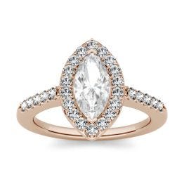 1.36 CTW DEW Marquise Forever One Moissanite Halo with Side Accents Engagement Ring 14K Rose Gold