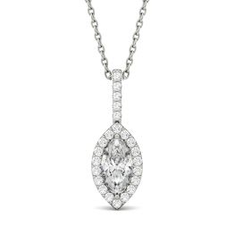 1.22 CTW DEW Marquise Forever One Moissanite Halo Pendant Necklace 14K White Gold
