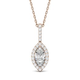 1.22 CTW DEW Marquise Forever One Moissanite Halo Pendant Necklace 14K Rose Gold