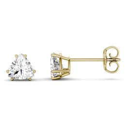 1.00 CTW DEW Trillion Forever One Moissanite Solitaire Stud Earrings 14K Yellow Gold