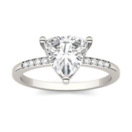 1.68 CTW DEW Trillion Forever One Moissanite Solitaire with Side Accents Ring 14K White Gold