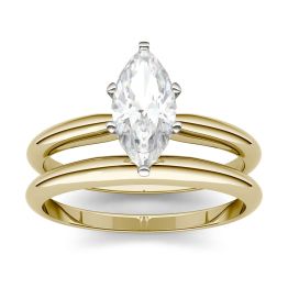 1.00 CTW DEW Marquise Forever One Moissanite Solitaire Bridal Set Ring 14K Yellow Gold