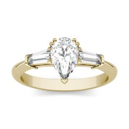 1.31 CTW DEW Pear Forever One Moissanite Three Stone Engagement Ring 14K Yellow Gold