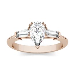 1.31 CTW DEW Pear Forever One Moissanite Three Stone Engagement Ring 14K Rose Gold