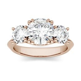 3.10 CTW DEW Round Forever One Moissanite Three Stone Engagement Ring 14K Rose Gold