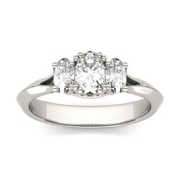 1.02 CTW DEW Oval Forever One Moissanite Three Stone Engagement Ring 14K White Gold