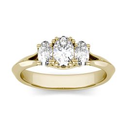1.02 CTW DEW Oval Forever One Moissanite Three Stone Engagement Ring 14K Yellow Gold