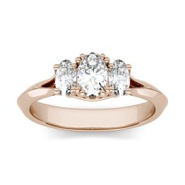 1.02 CTW DEW Oval Forever One Moissanite Three Stone Engagement Ring 14K Rose Gold