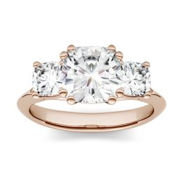 3.00 CTW DEW Cushion Forever One Moissanite Three Stone Engagement Ring 14K Rose Gold