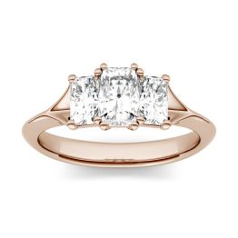 1.36 CTW DEW Radiant Forever One Moissanite Three Stone Engagement Ring 14K Rose Gold