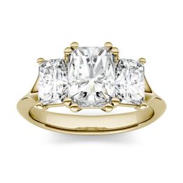 3.20 CTW DEW Radiant Forever One Moissanite Three Stone Engagement Ring 14K Yellow Gold