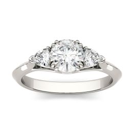 1.08 CTW DEW Round Forever One Moissanite Three Stone Engagement Ring 14K White Gold