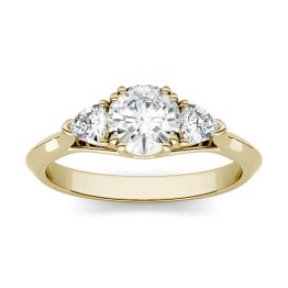 1.08 CTW DEW Round Forever One Moissanite Three Stone Engagement Ring 14K Yellow Gold