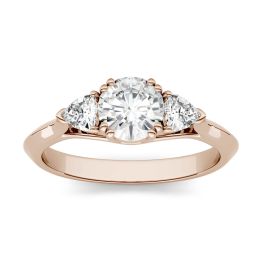 1.08 CTW DEW Round Forever One Moissanite Three Stone Engagement Ring 14K Rose Gold