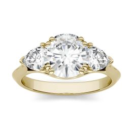 2.70 CTW DEW Round Forever One Moissanite Three Stone Engagement Ring 14K Yellow Gold