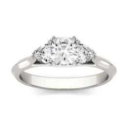 1.00 CTW DEW Cushion Forever One Moissanite Three Stone Engagement Ring 14K White Gold