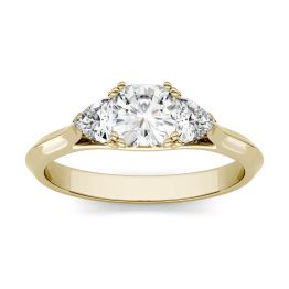 1.00 CTW DEW Cushion Forever One Moissanite Three Stone Engagement Ring 14K Yellow Gold