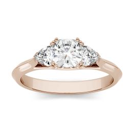 1.00 CTW DEW Cushion Forever One Moissanite Three Stone Engagement Ring 14K Rose Gold