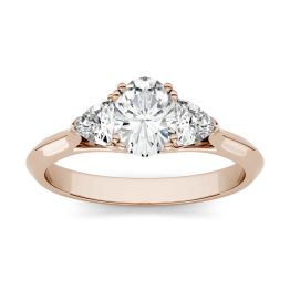 0.90 CTW DEW Oval Forever One Moissanite Three Stone Engagement Ring 14K Rose Gold