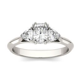 1.10 CTW DEW Radiant Forever One Moissanite Three Stone Engagement Ring 14K White Gold