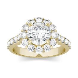 2.60 CTW DEW Round Forever One Moissanite Halo with Side Accents Engagement Ring 14K Yellow Gold