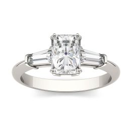 1.57 CTW DEW Radiant Forever One Moissanite Three Stone Engagement Ring 14K White Gold