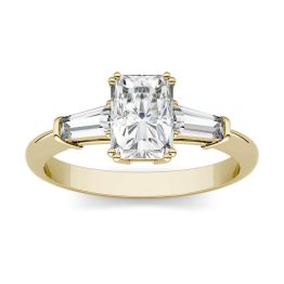 1.57 CTW DEW Radiant Forever One Moissanite Three Stone Engagement Ring 14K Yellow Gold