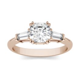 1.47 CTW DEW Cushion Forever One Moissanite Three Stone Engagement Ring 14K Rose Gold