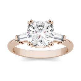 2.37 CTW DEW Cushion Forever One Moissanite Three Stone Engagement Ring 14K Rose Gold