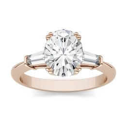 2.47 CTW DEW Oval Forever One Moissanite Three Stone Engagement Ring 14K Rose Gold