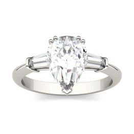 2.47 CTW DEW Pear Forever One Moissanite Three Stone Engagement Ring 14K White Gold