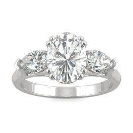 2.96 CTW DEW Oval Forever One Moissanite Pear Three Stone Engagement Ring 14K White Gold
