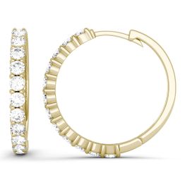 1.08 CTW DEW Round Forever One Moissanite Shared Prong Hoop Earrings 14K Yellow Gold