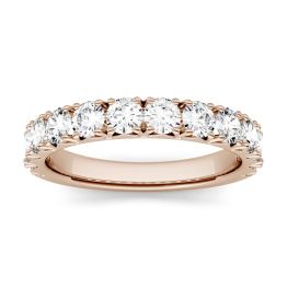 1.20 CTW DEW Round Forever One Moissanite French Pave Anniversary Band Ring 14K Rose Gold