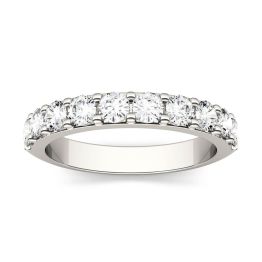 1.00 CTW DEW Round Forever One Moissanite Surface Shared Prong Anniversary Band Ring 14K White Gold