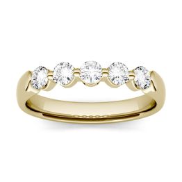 0.50 CTW DEW Round Forever One Moissanite Shared Prong Anniversary Band Ring 14K Yellow Gold