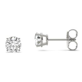 1.60 CTW DEW Round Forever One Moissanite Four Prong Solitaire Stud Earrings 14K White Gold