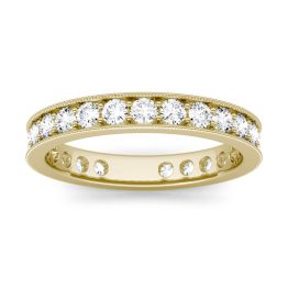 1.05 CTW DEW Round Forever One Moissanite Channel and Bead Set Milgrain Eternity Band Ring 14K Yellow Gold