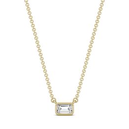 0.27 CTW DEW Emerald Forever One Moissanite East-West Bezel Necklace 14K Yellow Gold