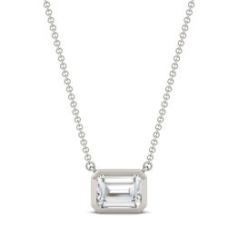 1.75 CTW DEW Emerald Forever One Moissanite East-West Bezel Necklace 14K White Gold