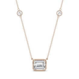 4.01 CTW DEW Emerald Forever One Moissanite East-West Solitaire with Side Accents Necklace 14K Rose Gold