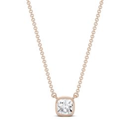 0.60 CTW DEW Cushion Forever One Moissanite Bezel Solitaire Necklace 14K Rose Gold