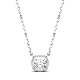 1.70 CTW DEW Cushion Forever One Moissanite Bezel Solitaire Necklace 14K White Gold