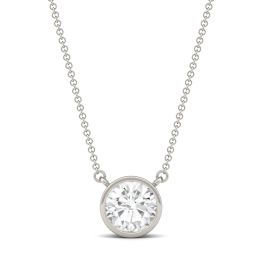 1.90 CTW DEW Round Forever One Moissanite Bezel Solitaire Necklace 14K White Gold