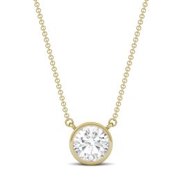 1.90 CTW DEW Round Forever One Moissanite Bezel Solitaire Necklace 14K Yellow Gold