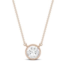 1.90 CTW DEW Round Forever One Moissanite Bezel Solitaire Necklace 14K Rose Gold