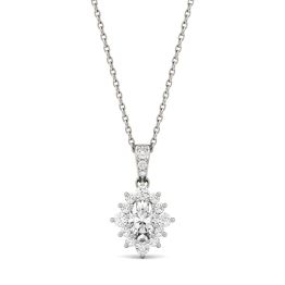 0.71 CTW DEW Oval Forever One Moissanite Halo Necklace 14K White Gold