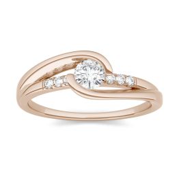 0.29 CTW DEW Round Forever One Moissanite Half Bezel Twist with Side Accents Ring 14K Rose Gold